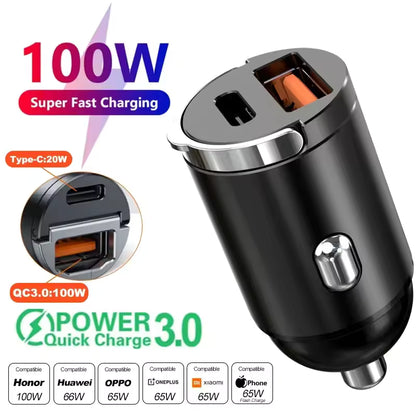Mini 100W PD QC Pull Ring Fast Charging Car Charger USB C